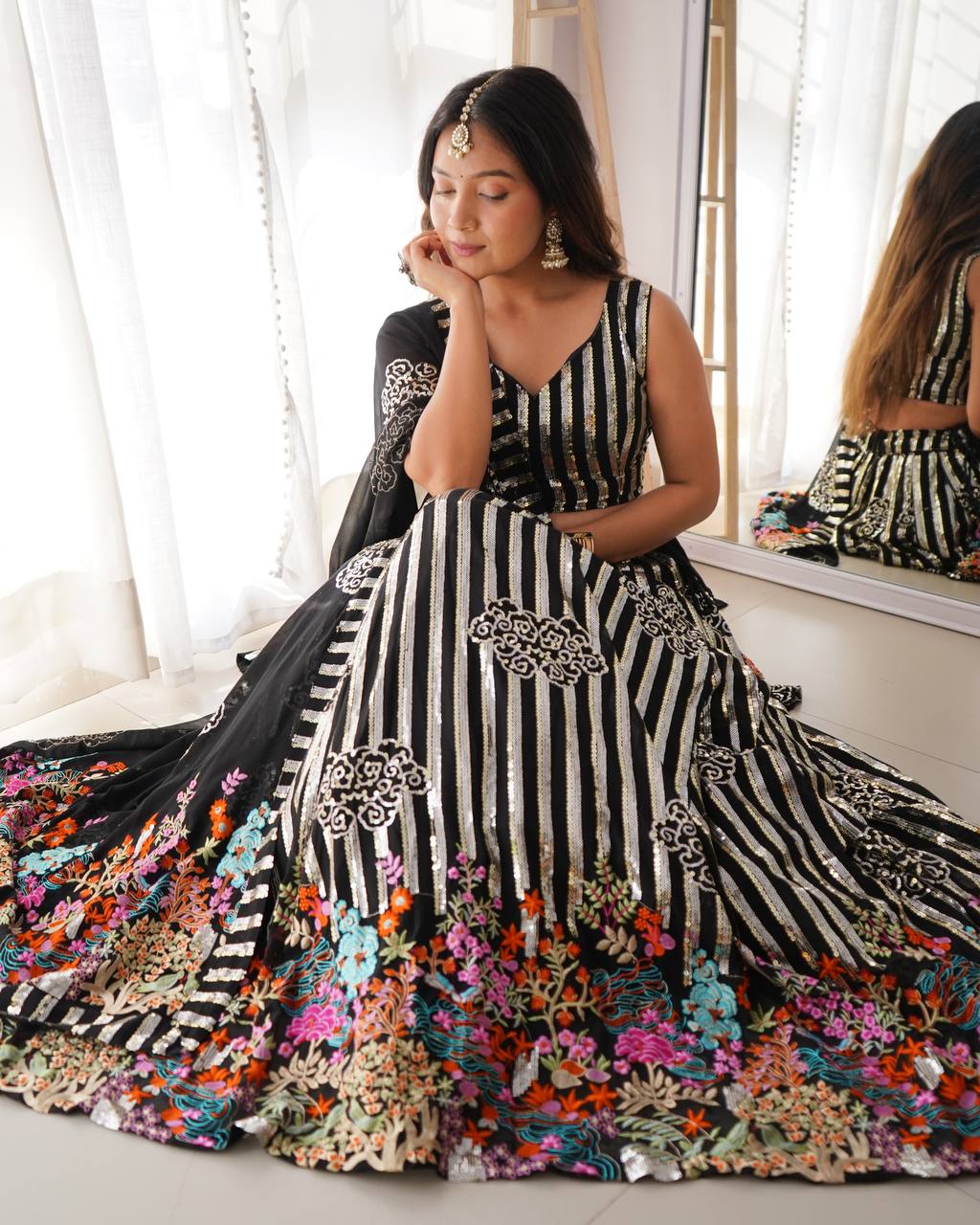 Ravishing Black Georgette Thread Work Lehenga Choli