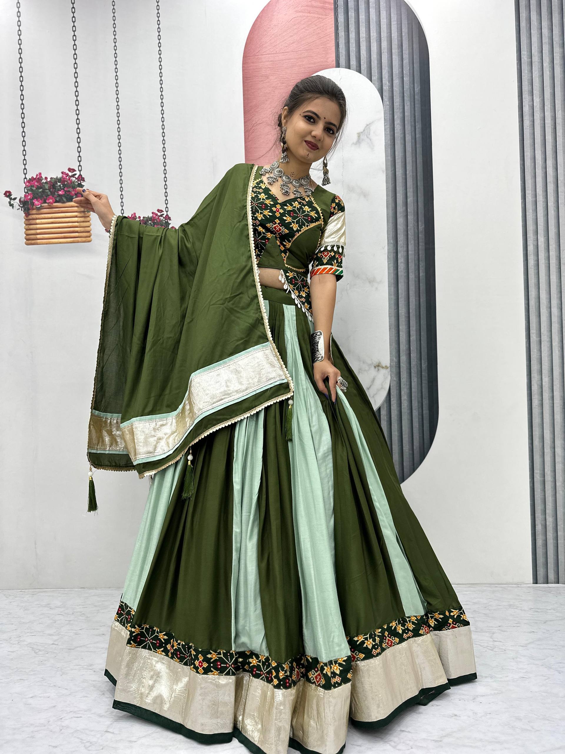 Trendy Purple Cotton Ribbon Work Lehenga Choli For Navratri
