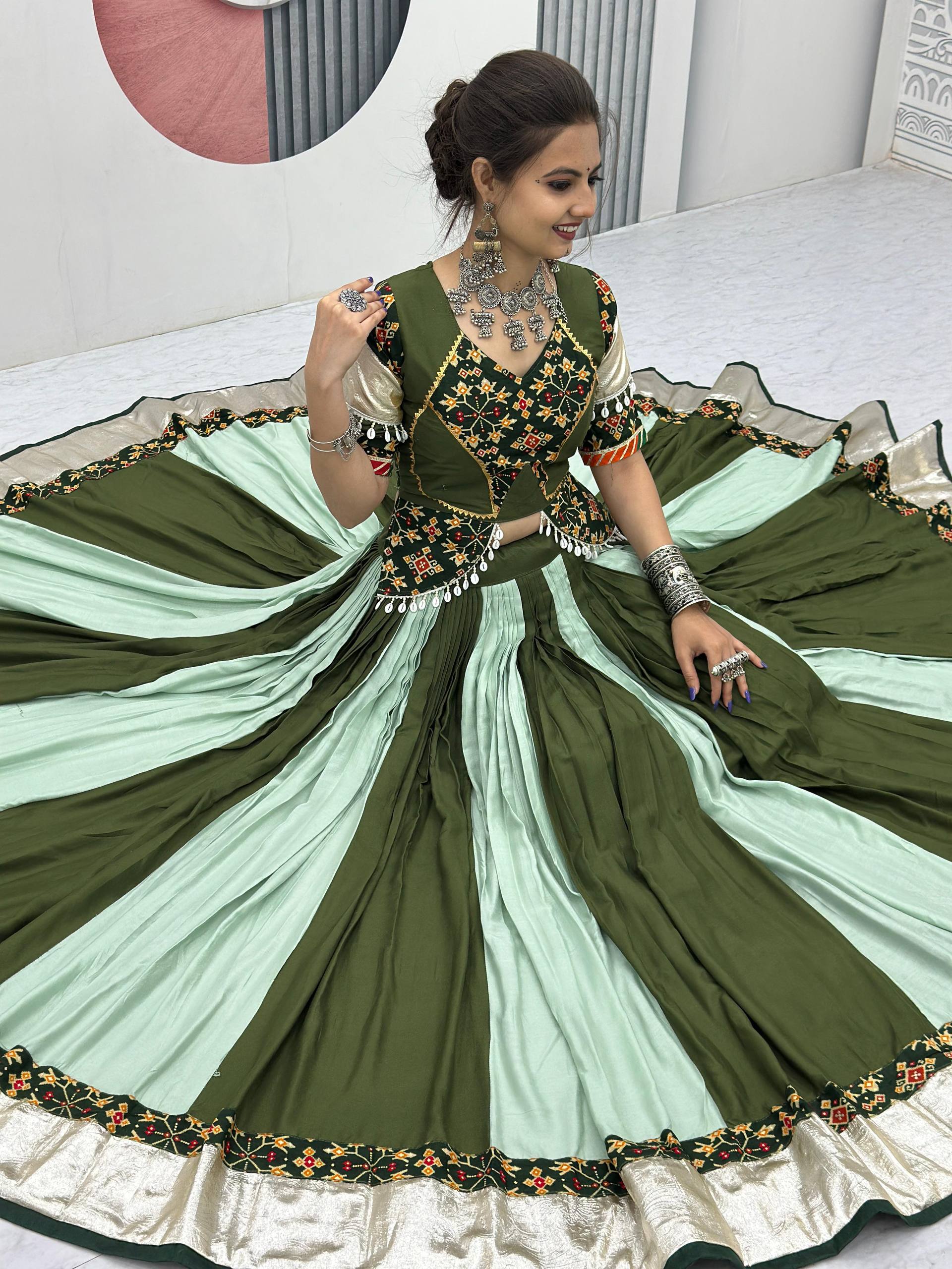 Trendy Purple Cotton Ribbon Work Lehenga Choli For Navratri