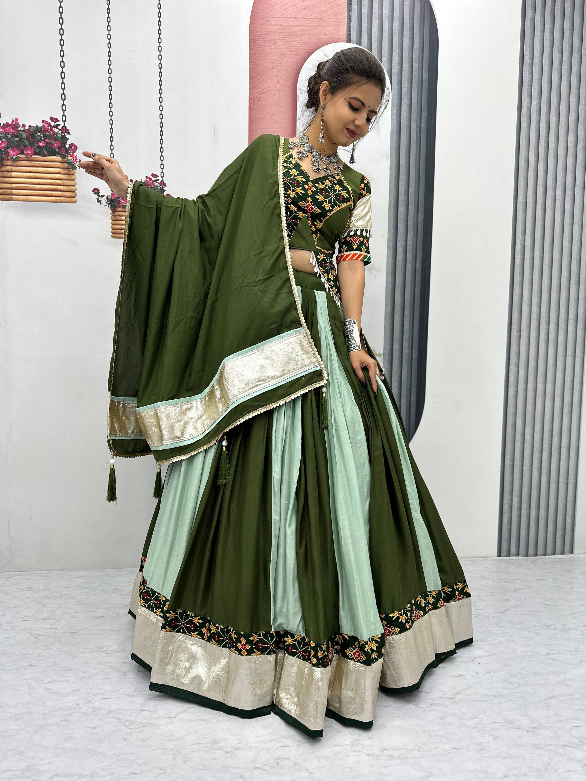 Trendy Purple Cotton Ribbon Work Lehenga Choli For Navratri