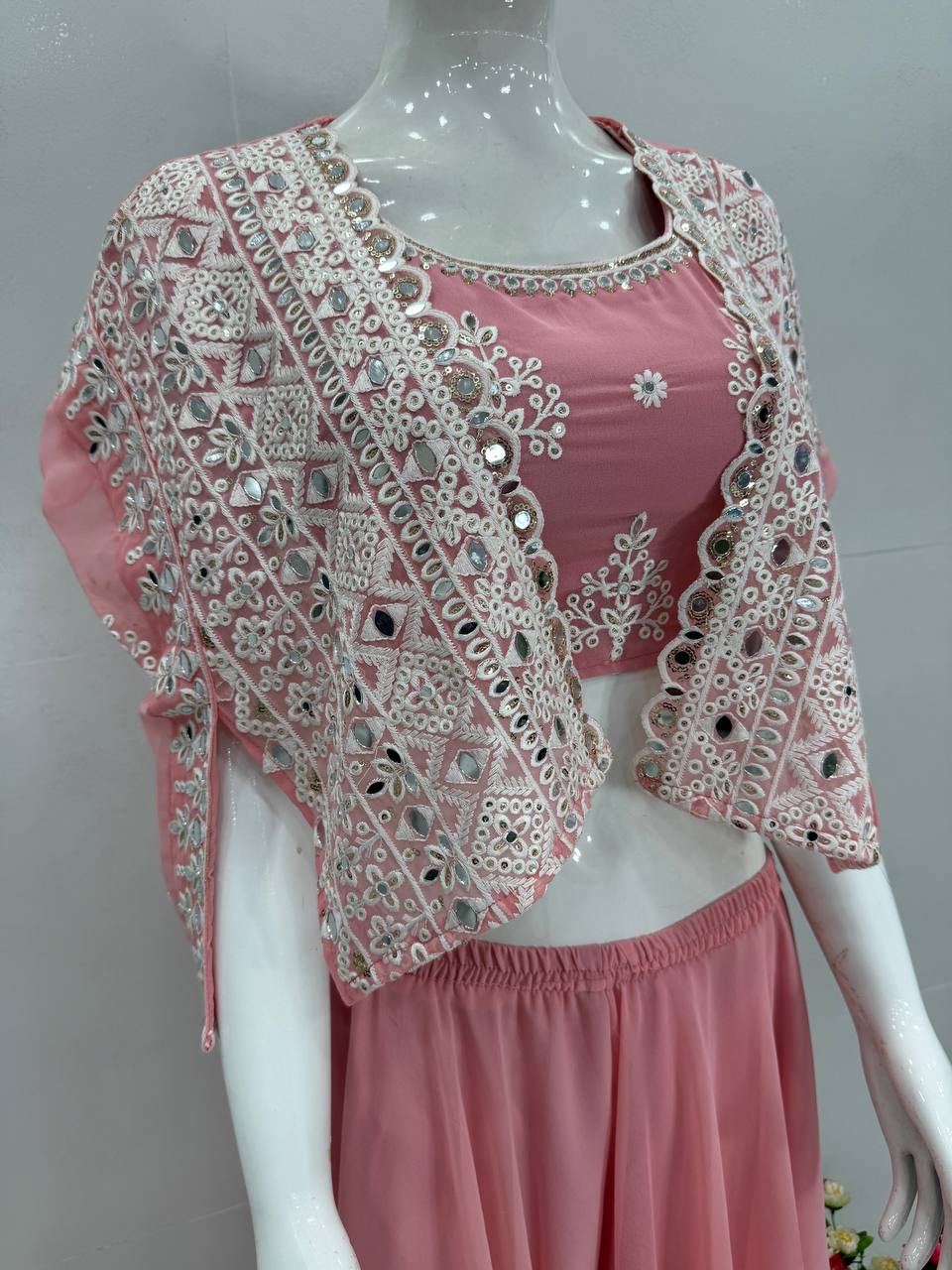 Gorgeous Pista Georgette Mirror Work Palazzo With Koti