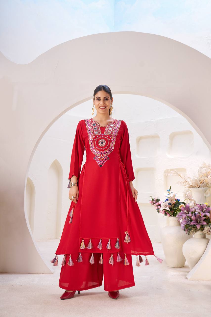Trendy White Reyon Thread Work Palazzo Suit
