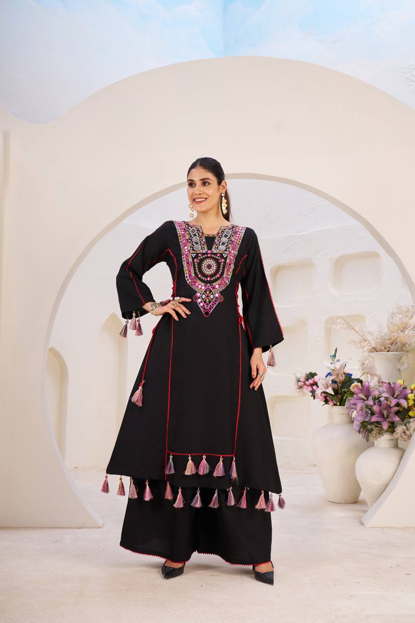 Trendy White Reyon Thread Work Palazzo Suit