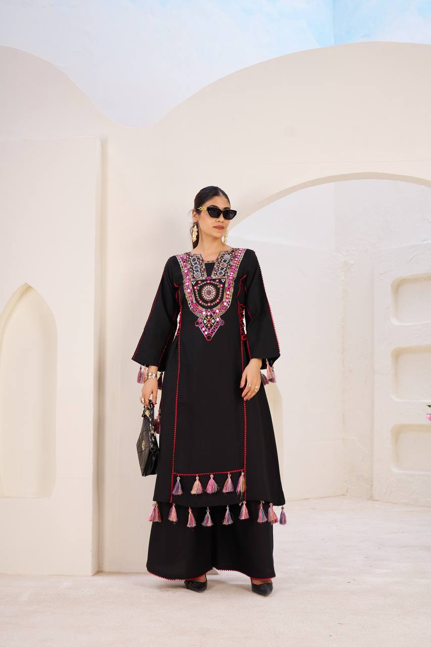Trendy White Reyon Thread Work Palazzo Suit