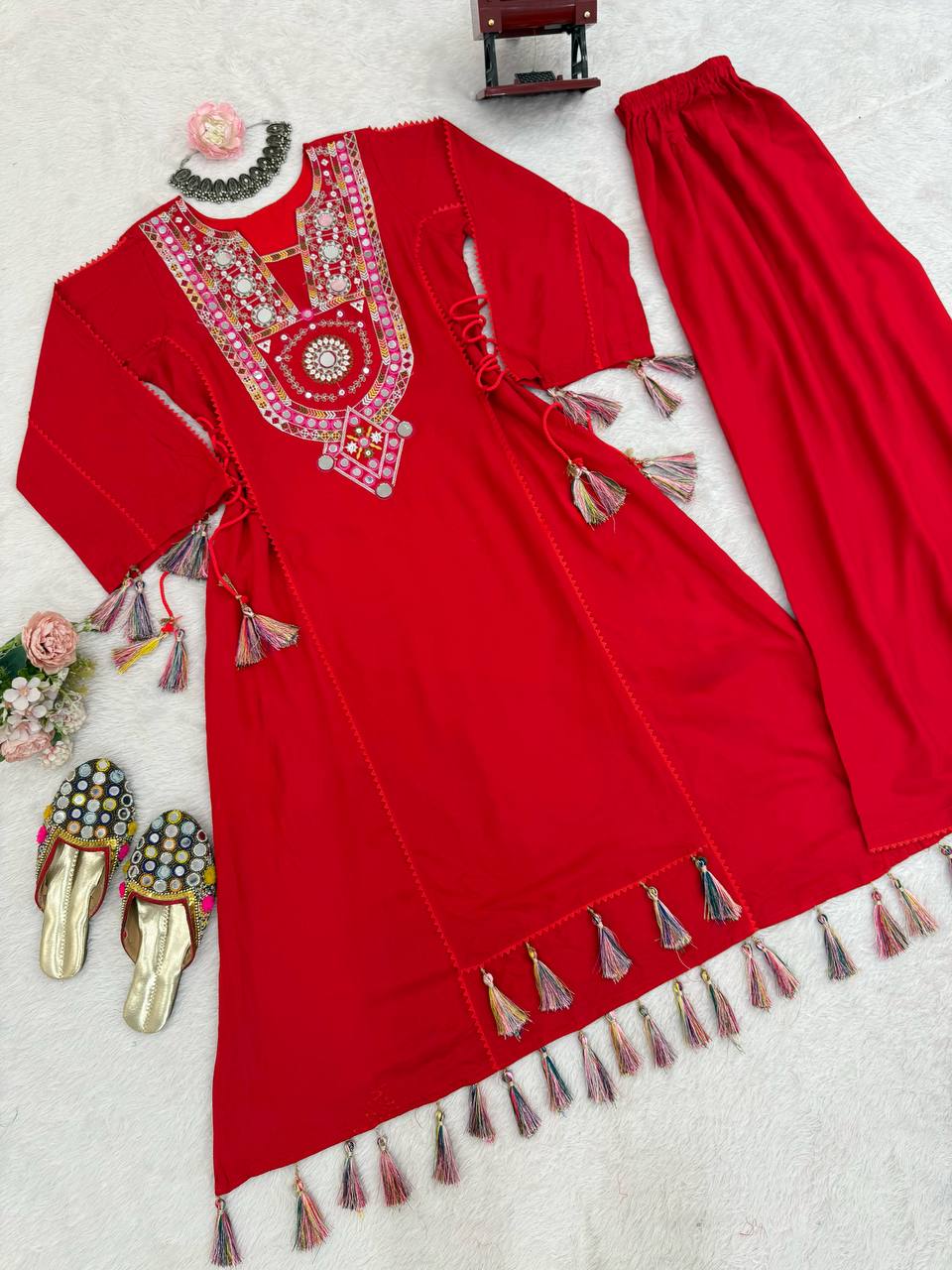 Trendy White Reyon Thread Work Palazzo Suit