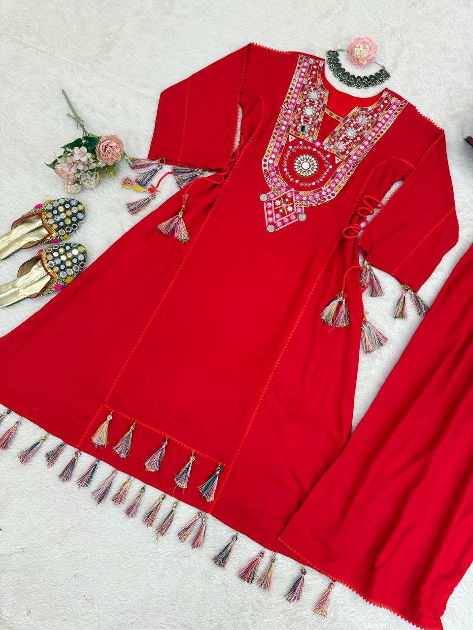 Trendy White Reyon Thread Work Palazzo Suit