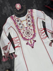 Trendy White Reyon Thread Work Palazzo Suit