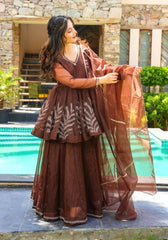 Pretty Brown Color Georgette Embroidered Work Sharara Suit