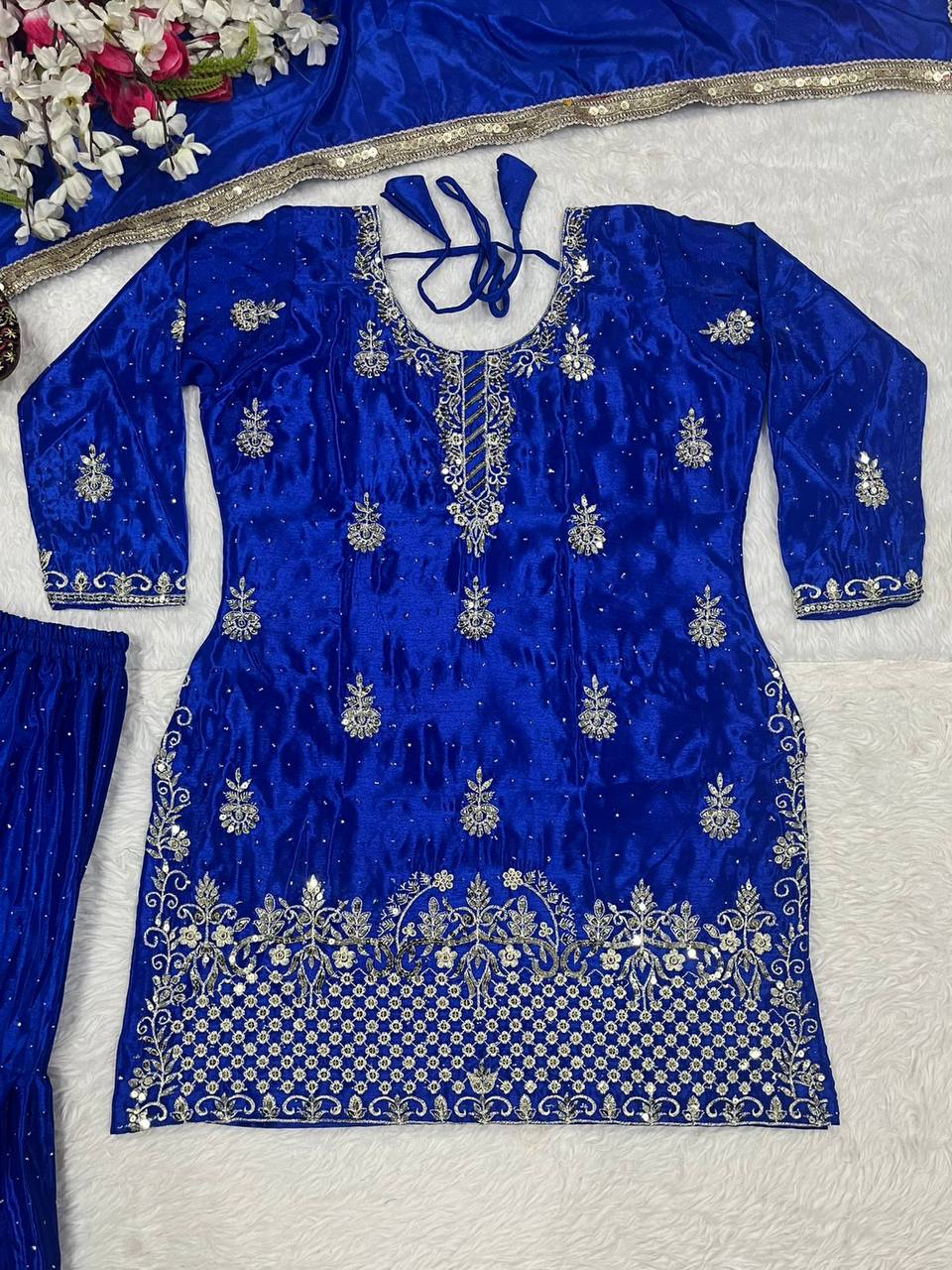 Trendy Mustard Chinon Silk Sequence Work Sharara Suit