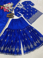 Trendy Mustard Chinon Silk Sequence Work Sharara Suit