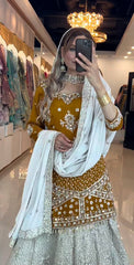 Lovely Golden Chinon Silk Sequence Work Top With Lehenga