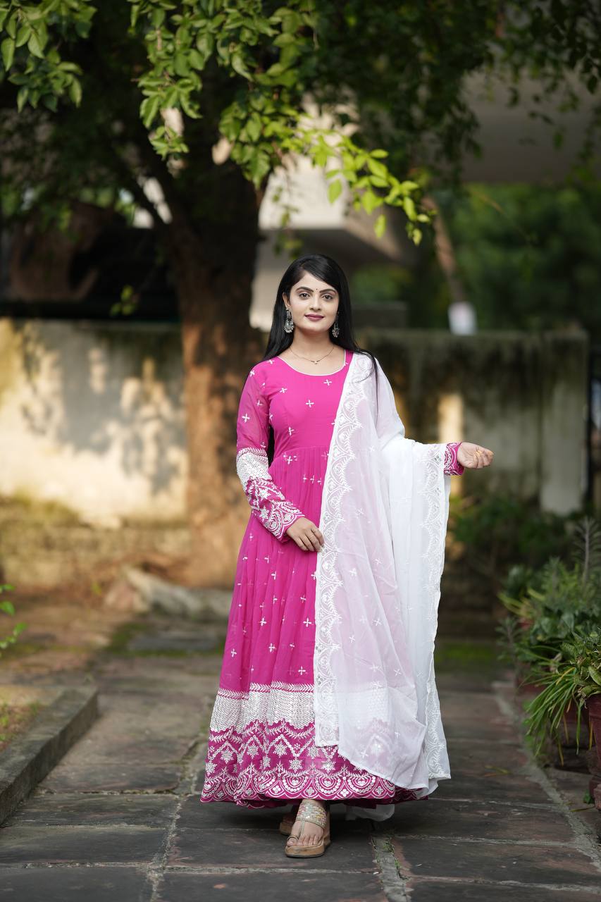 Ravishing Pink Blooming Embroidery Gown
