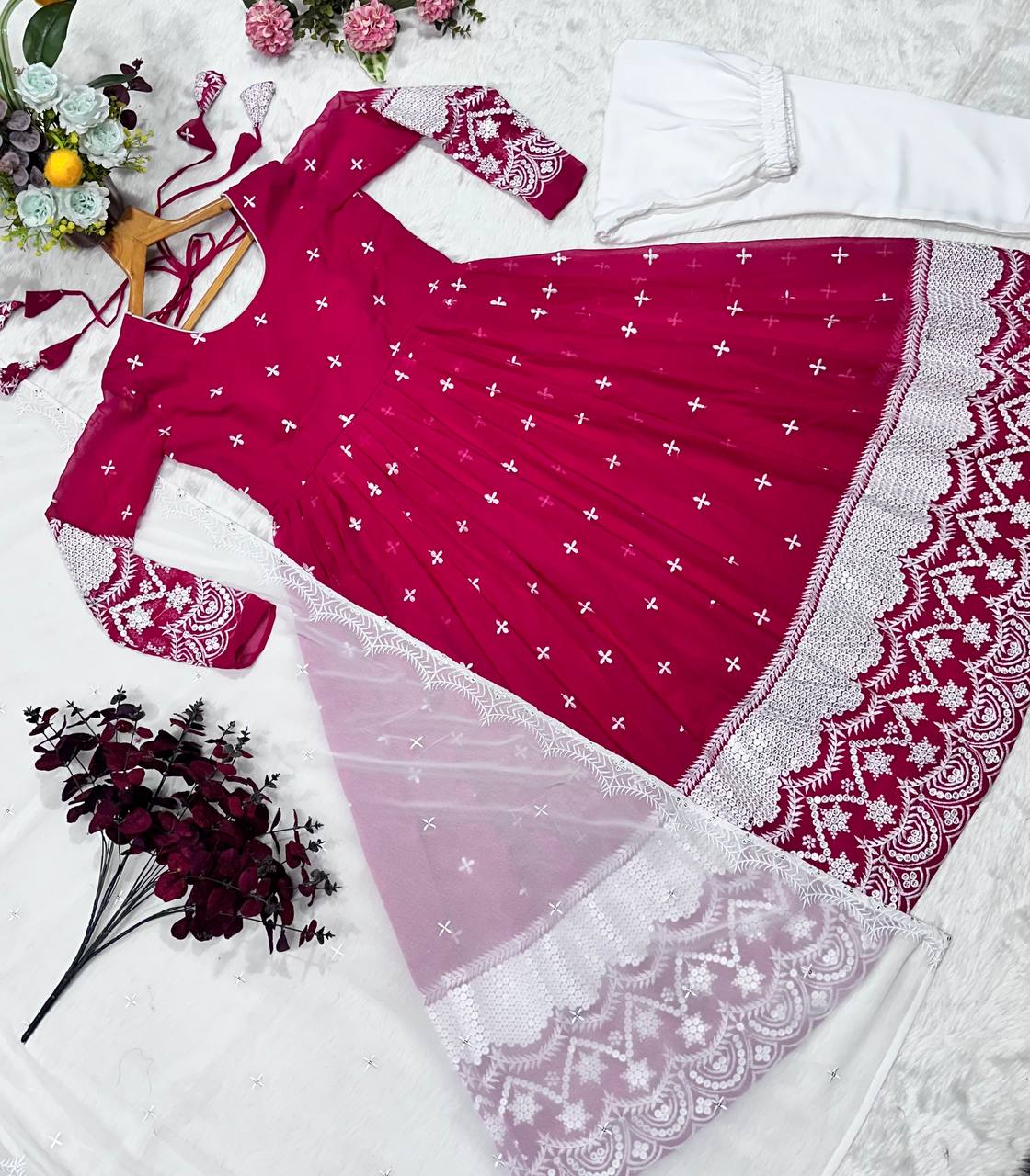 Ravishing Pink Blooming Embroidery Gown