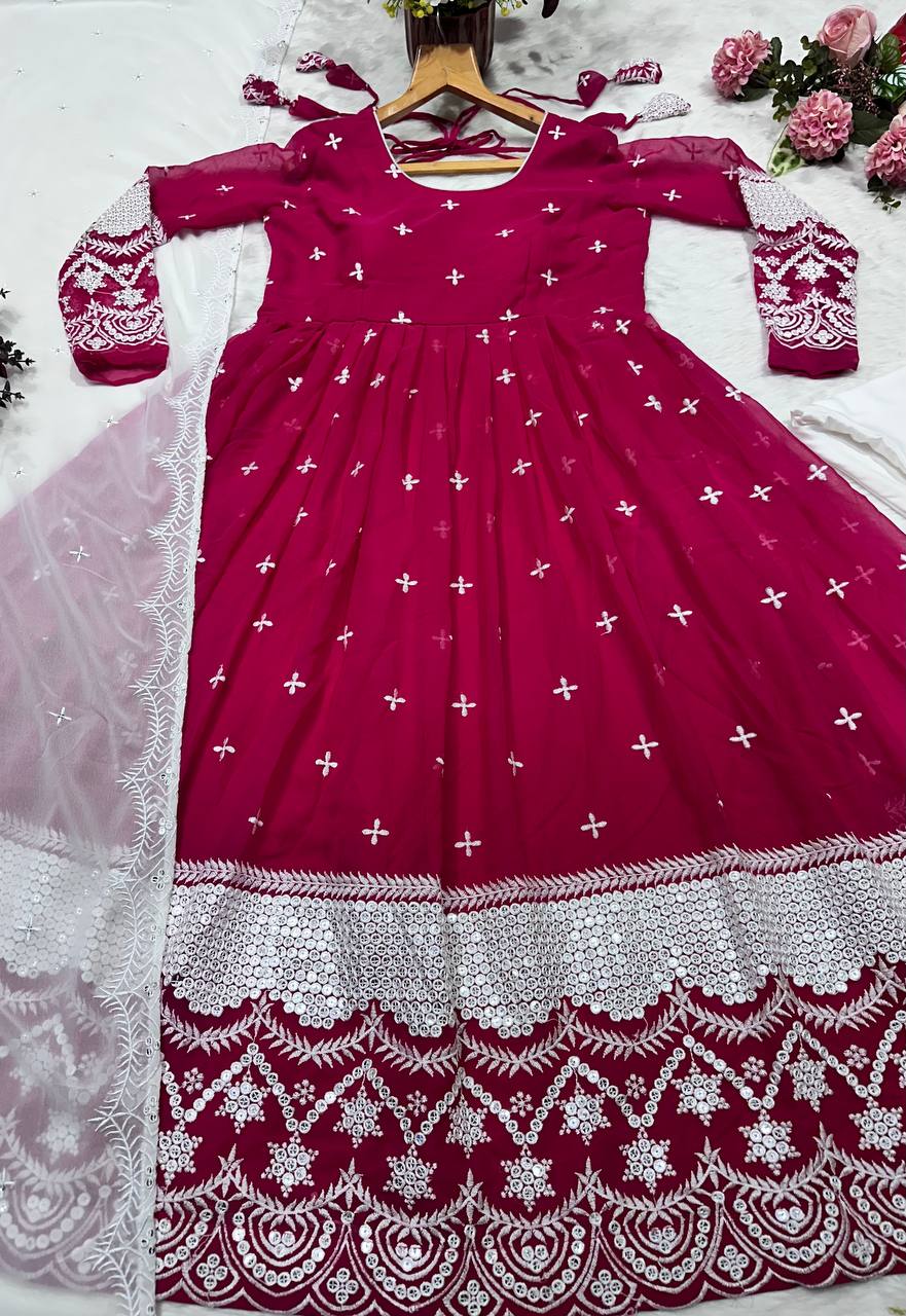Ravishing Pink Blooming Embroidery Gown