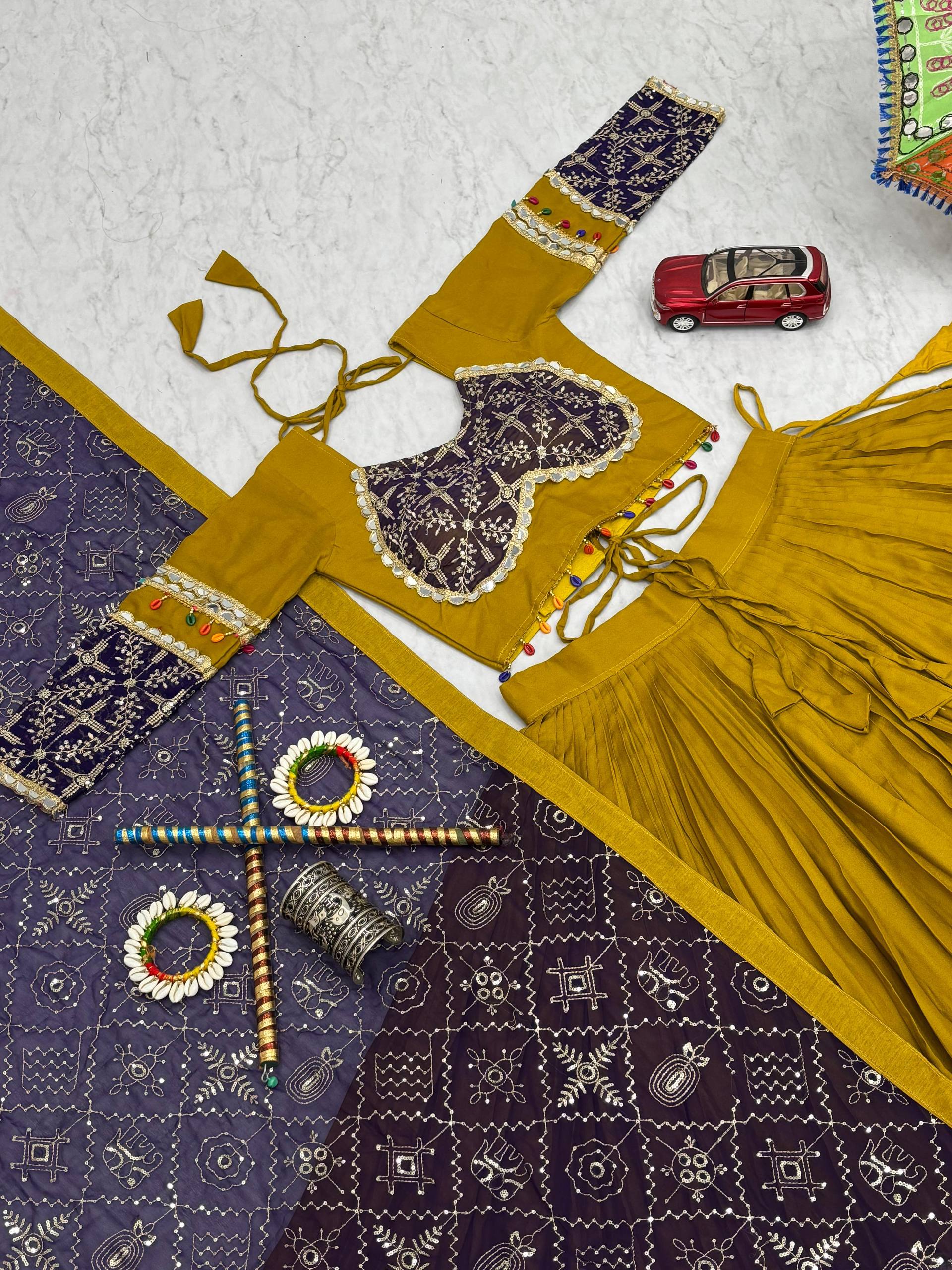 Daisy Mustard Cotton Embroidery Work Lehenga Choli