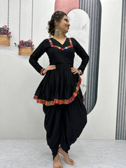 Ravishing Black Rayon Cotton Gamthi Work Dhoti Suit