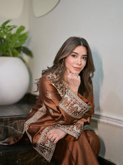 Gorgeous Brown Crepe Chinestich Palazzo Suit