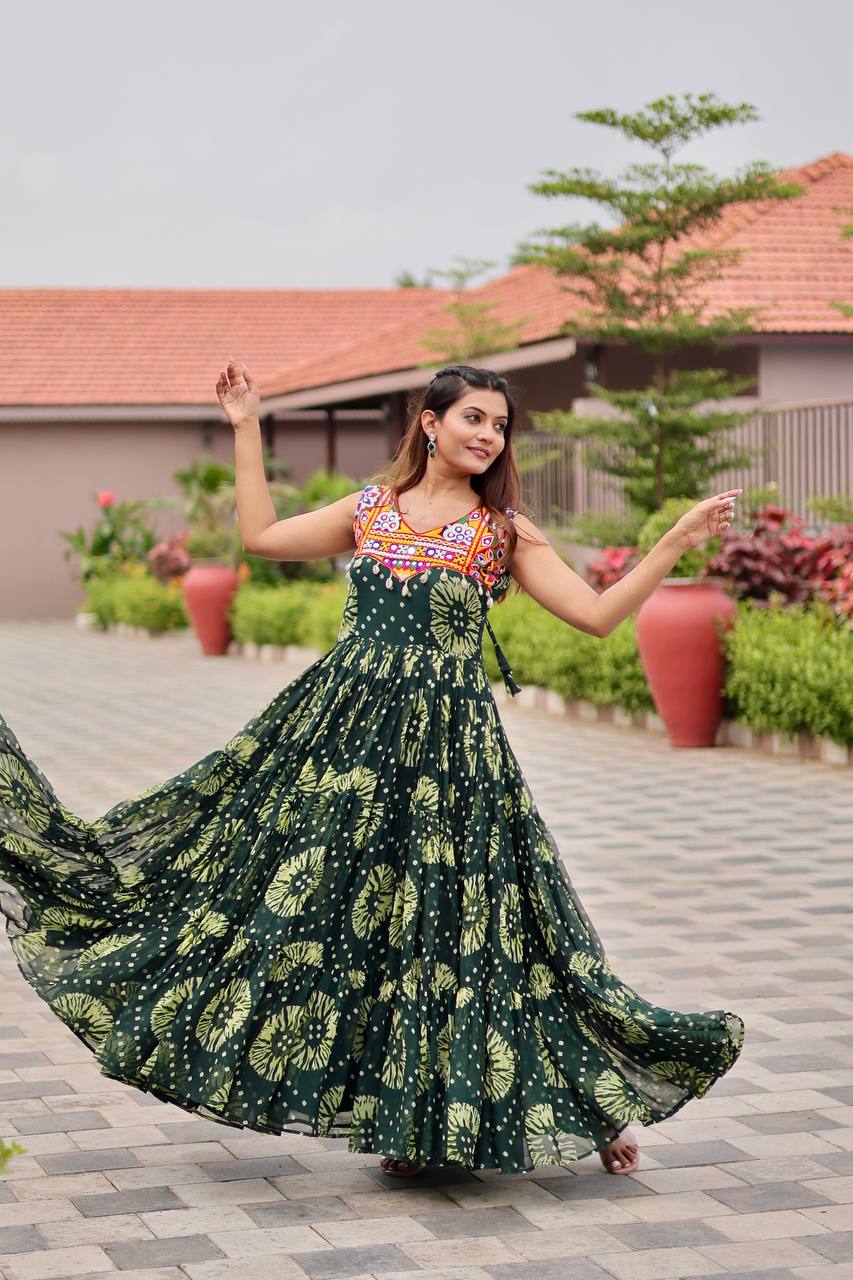 Navratri Special Ravishing Blue Georgette Gamthi Work Gown