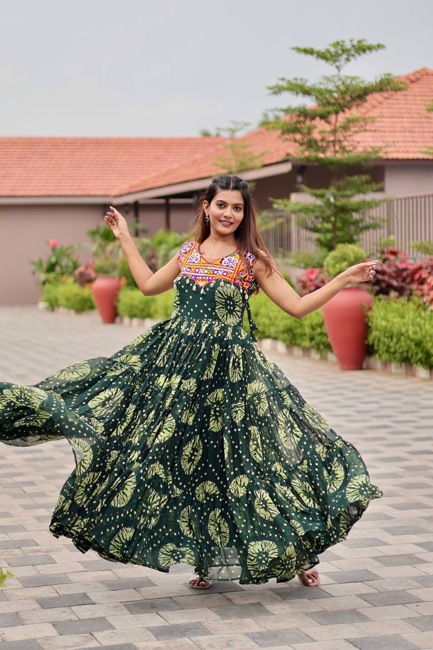 Navratri Special Ravishing Blue Georgette Gamthi Work Gown