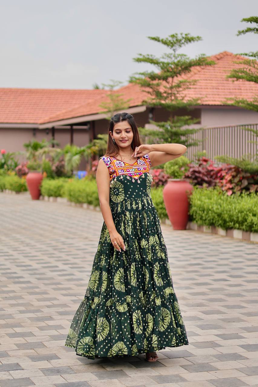 Navratri Special Ravishing Blue Georgette Gamthi Work Gown