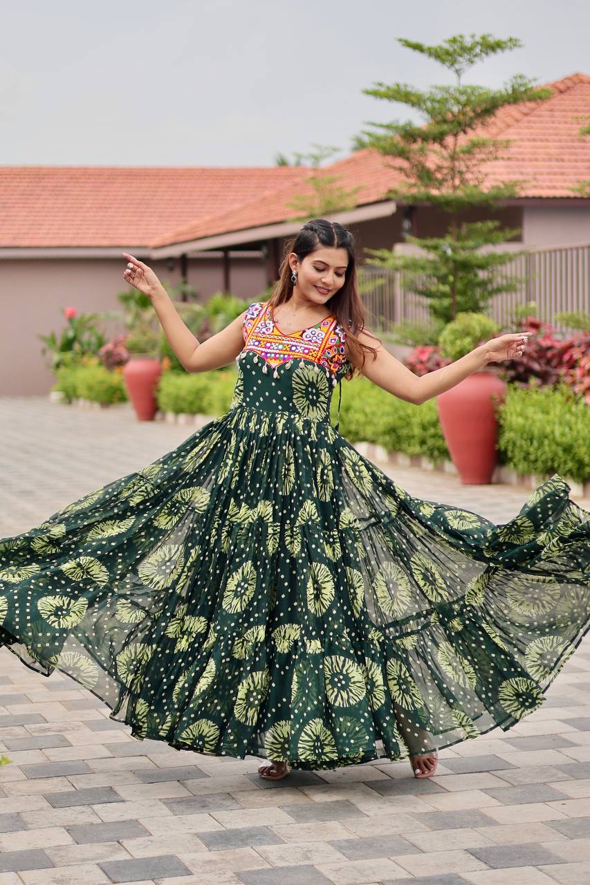 Navratri Special Ravishing Blue Georgette Gamthi Work Gown
