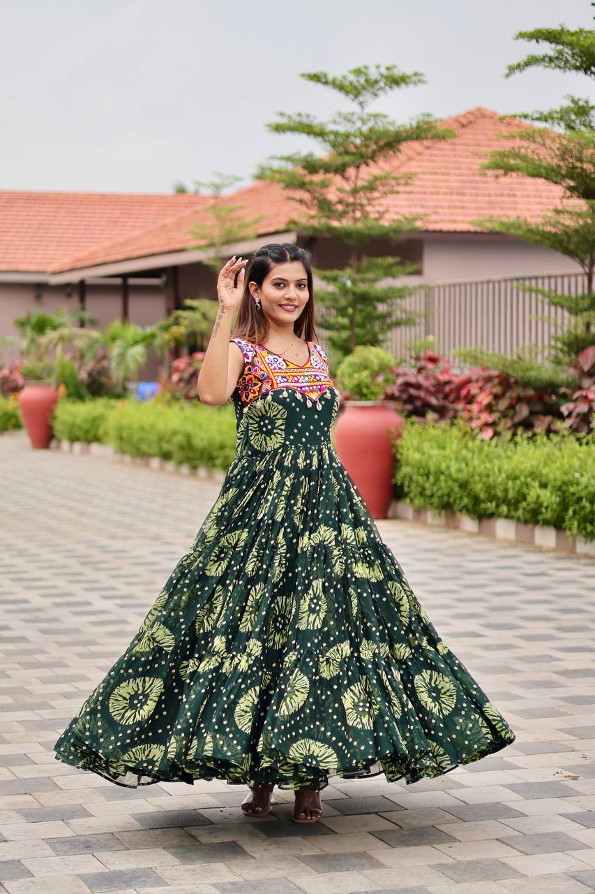 Navratri Special Ravishing Blue Georgette Gamthi Work Gown