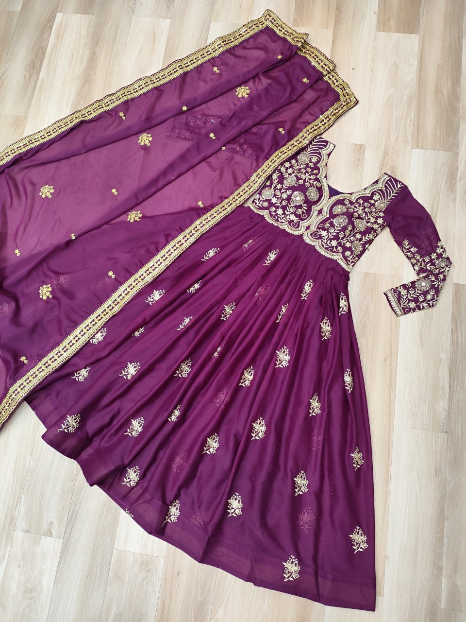 Lovely Pink Georgette Embroidery Work Gown