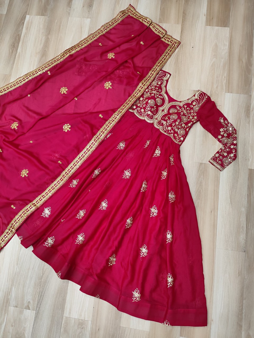 Lovely Pink Georgette Embroidery Work Gown
