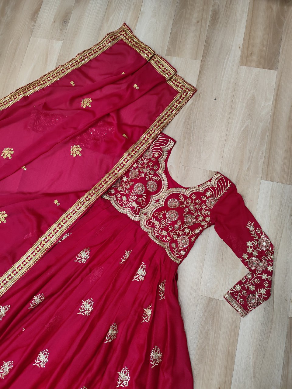 Lovely Pink Georgette Embroidery Work Gown
