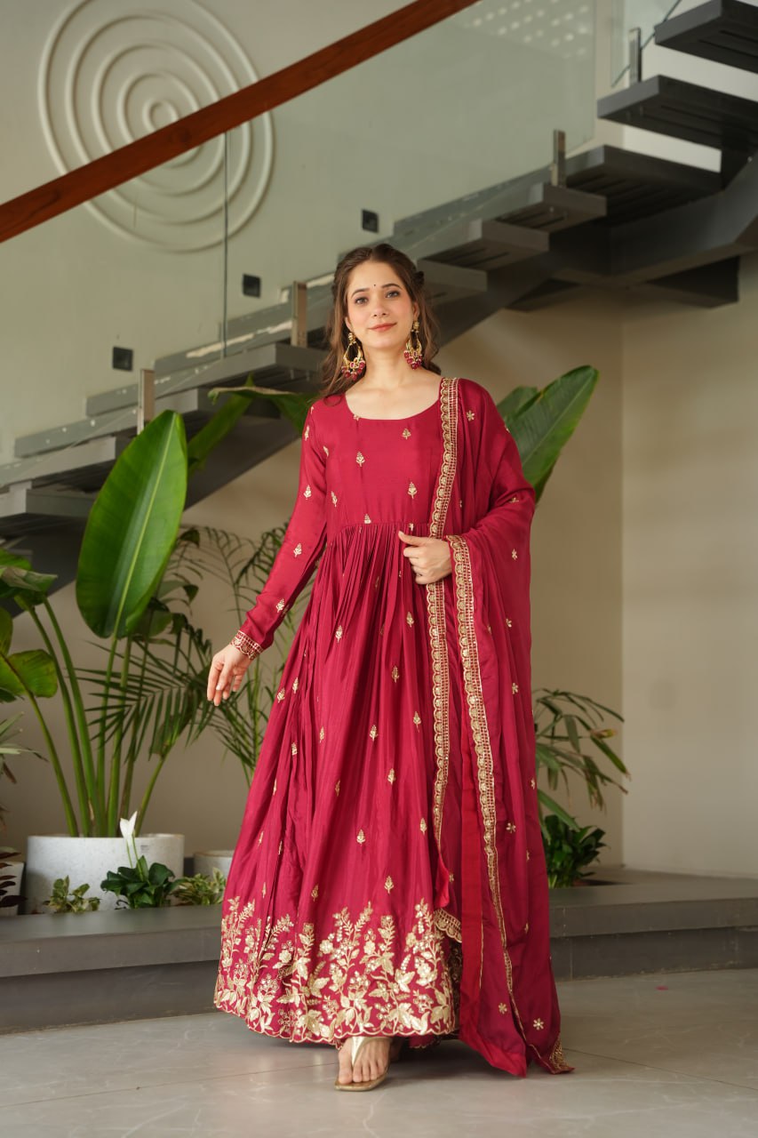 Trendy Blue Chinnon Zari Designer Gown