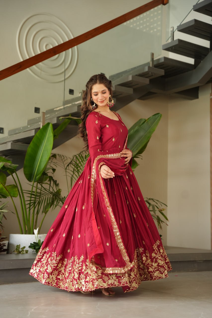 Trendy Blue Chinnon Zari Designer Gown