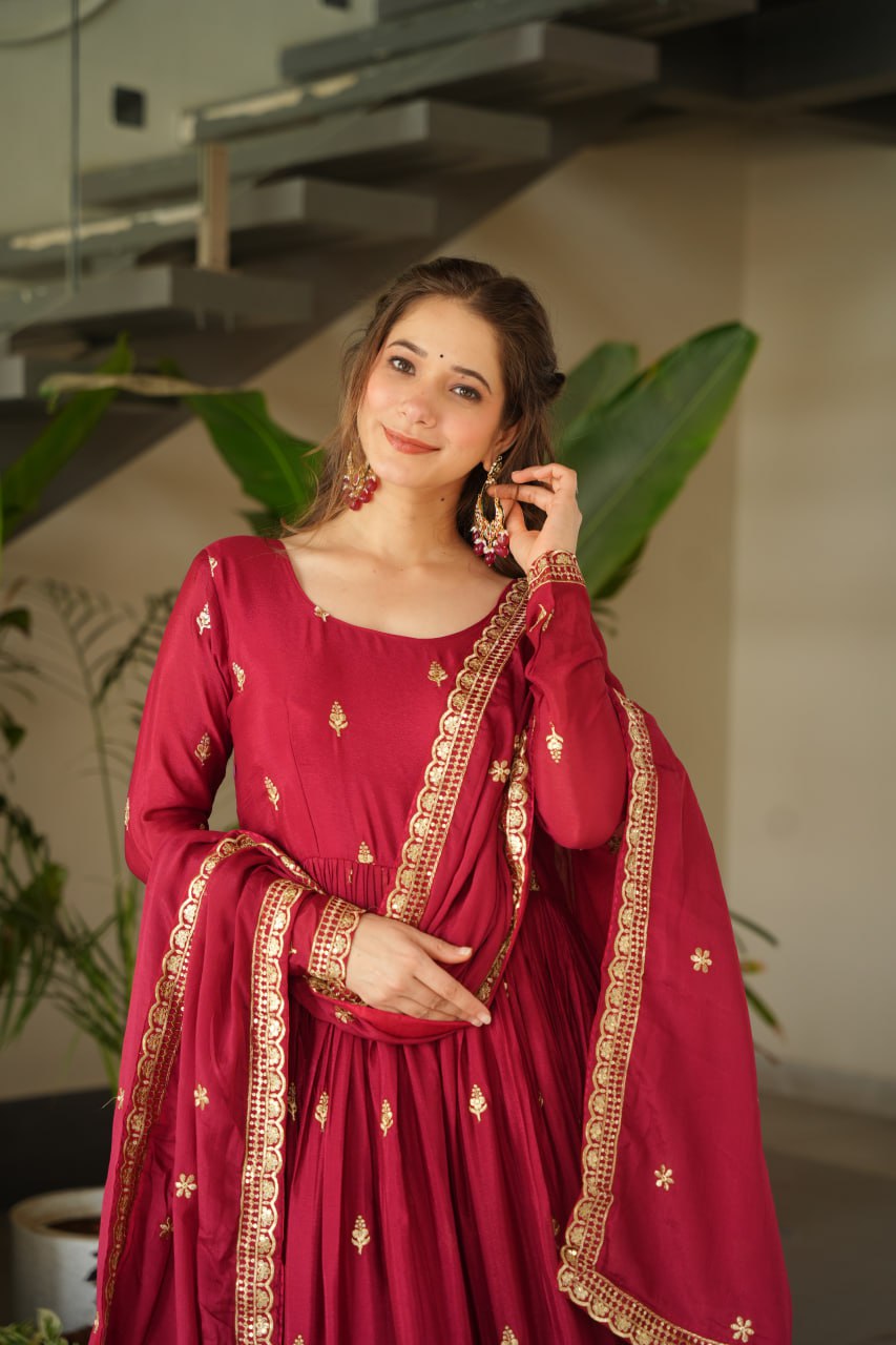 Trendy Blue Chinnon Zari Designer Gown