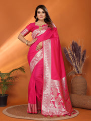 Glorious Pink Banarasi Silk Weaving Saree