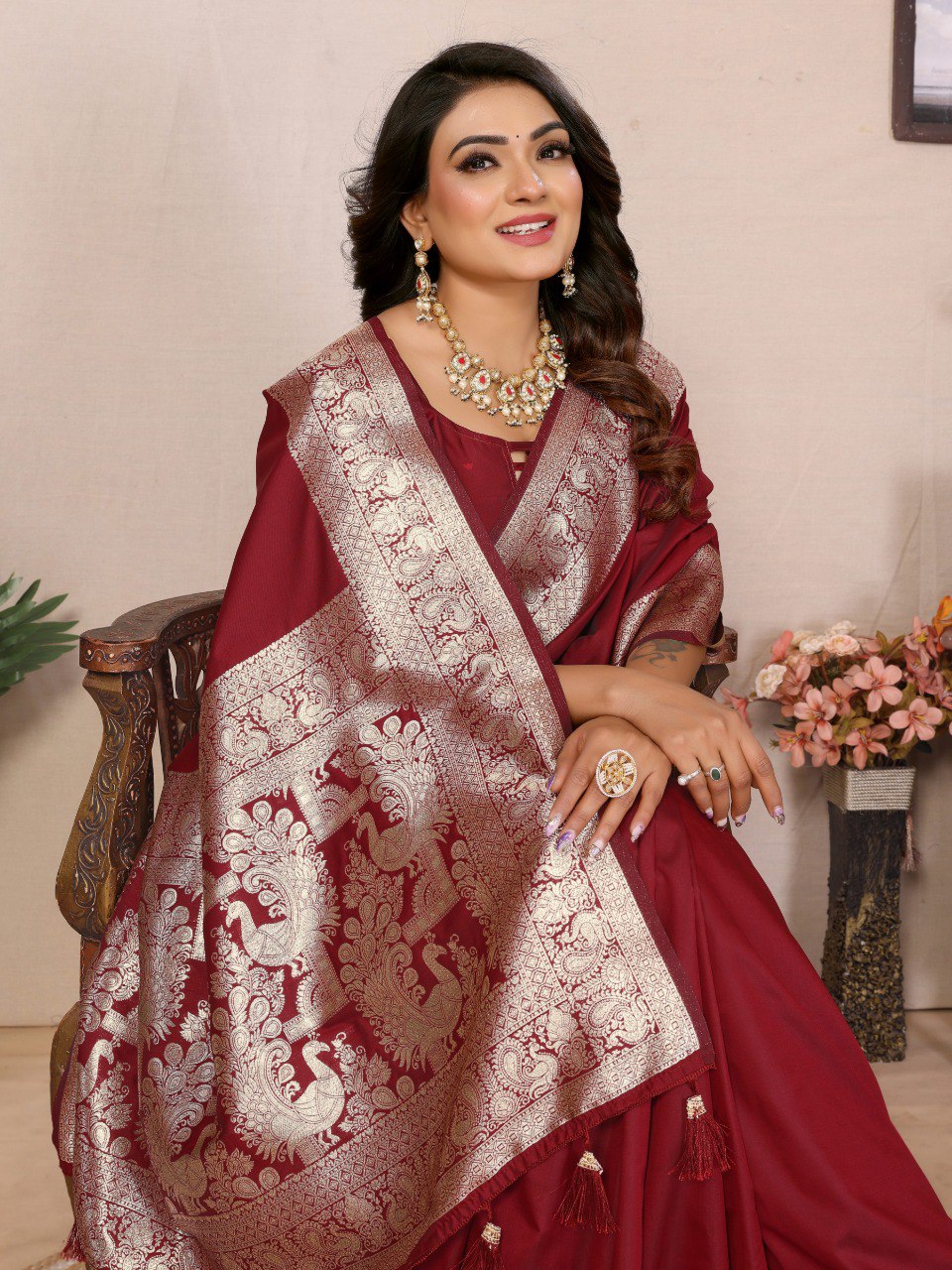 Glorious Pink Banarasi Silk Weaving Saree
