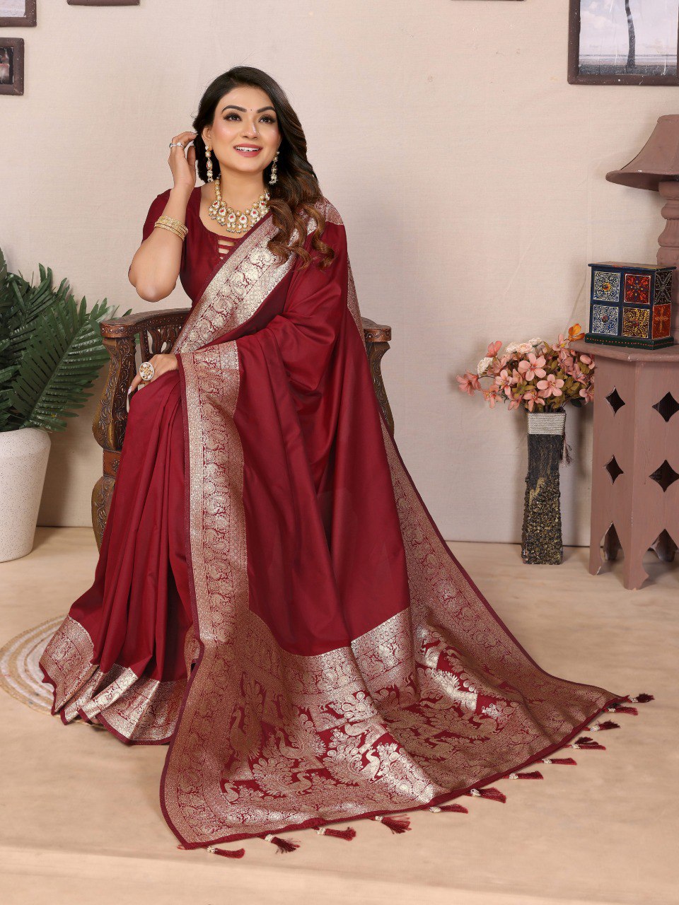 Glorious Pink Banarasi Silk Weaving Saree