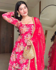 Ravishing Pink Georgette Digital Print Sharara Suit