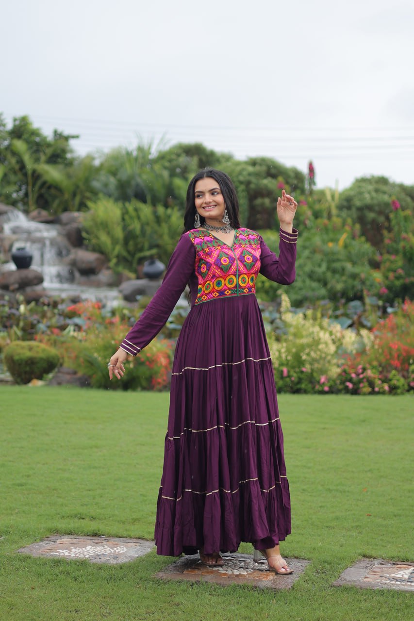 Ravishing Navy Blue Reyon Embroidered Gown