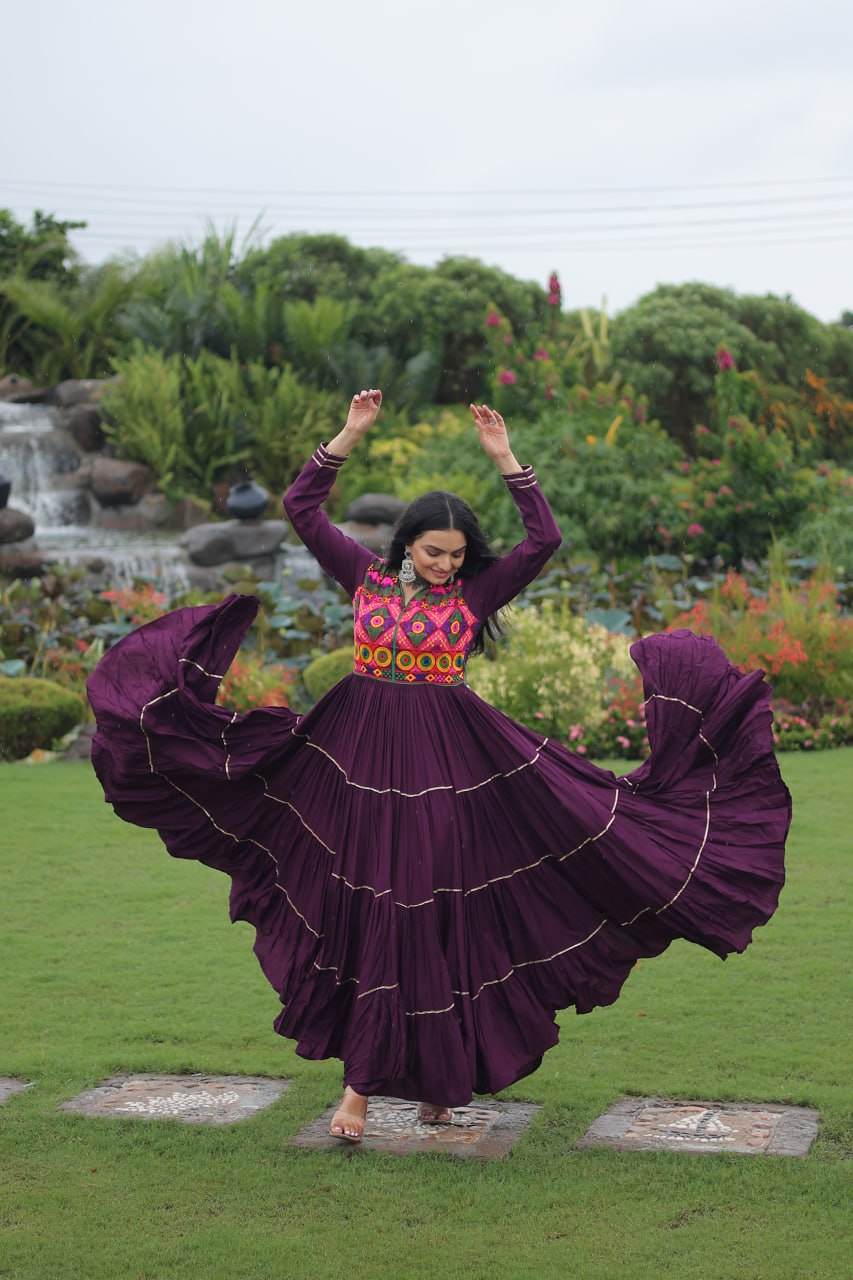 Ravishing Navy Blue Reyon Embroidered Gown