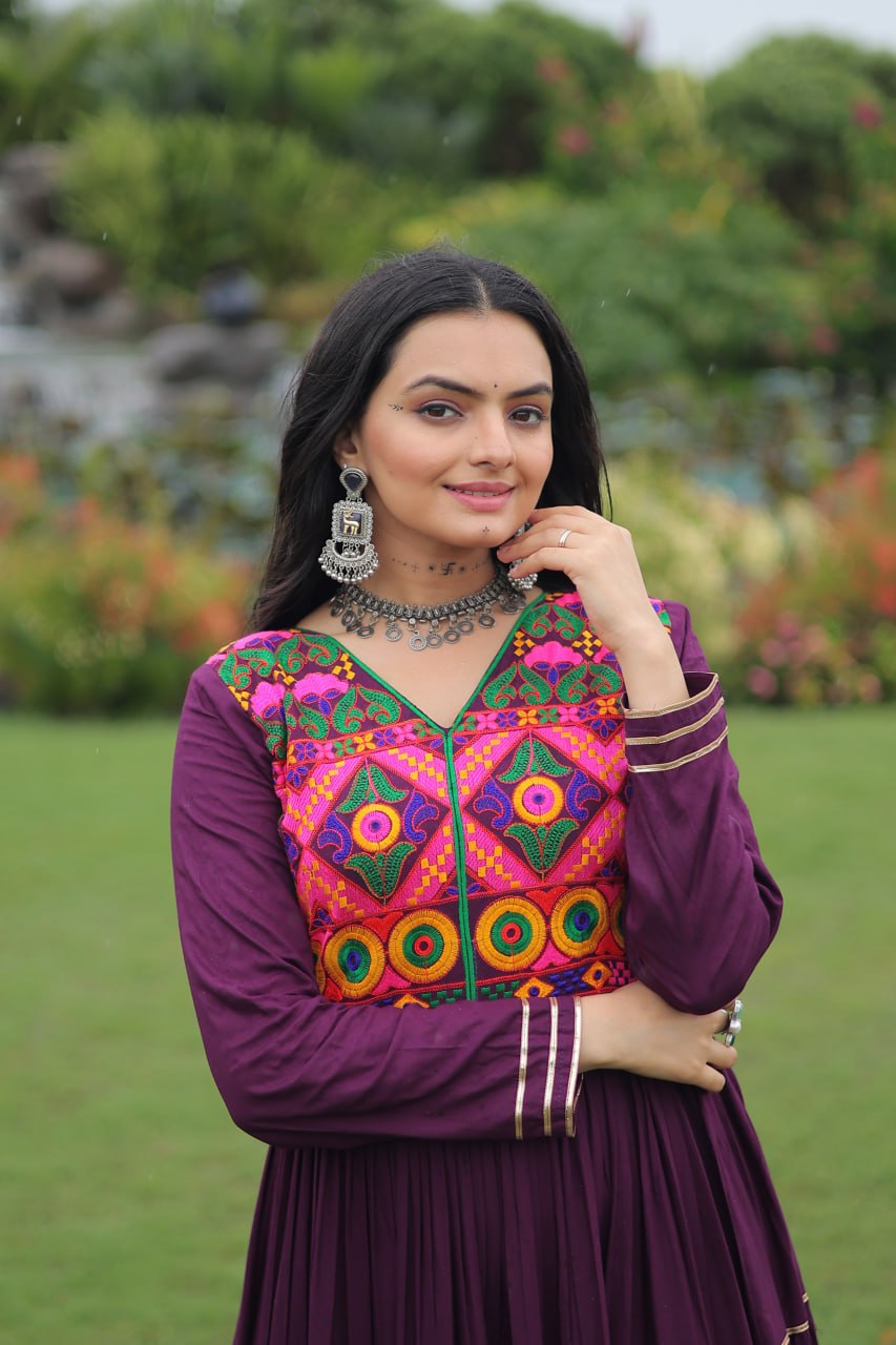 Ravishing Navy Blue Reyon Embroidered Gown