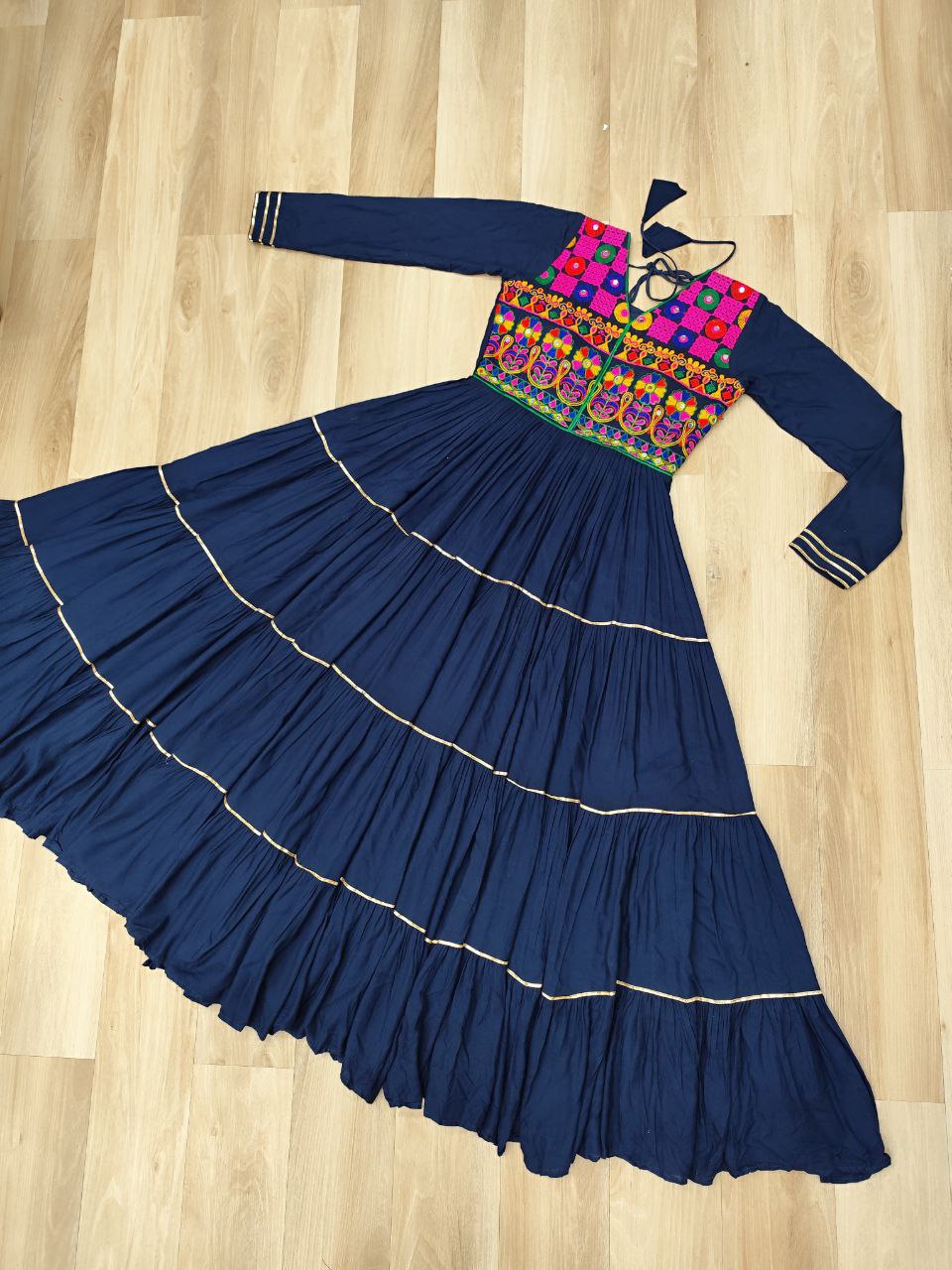 Ravishing Navy Blue Reyon Embroidered Gown