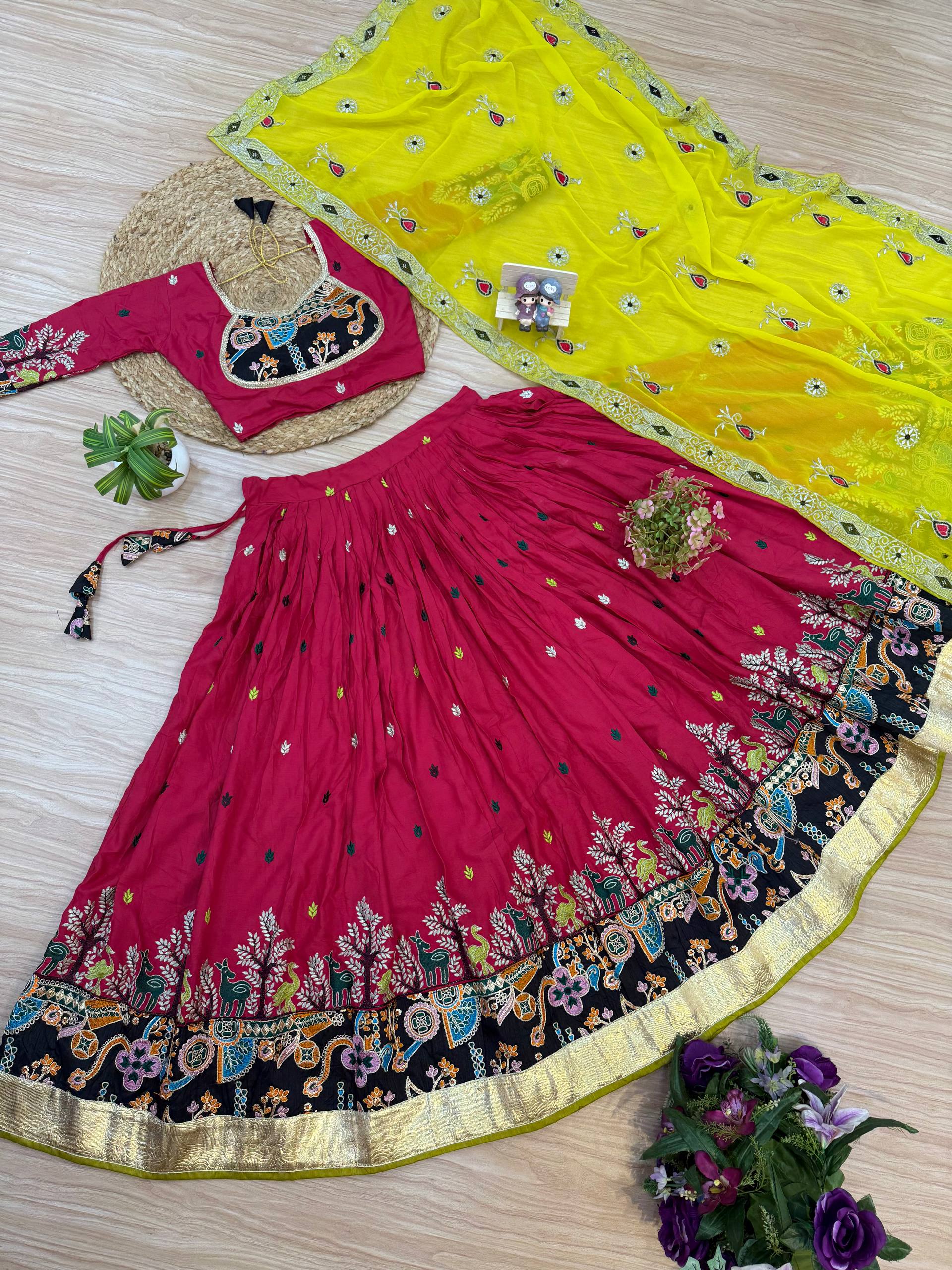Lovely Black Rayon Embroidery Work Lehenga Choli