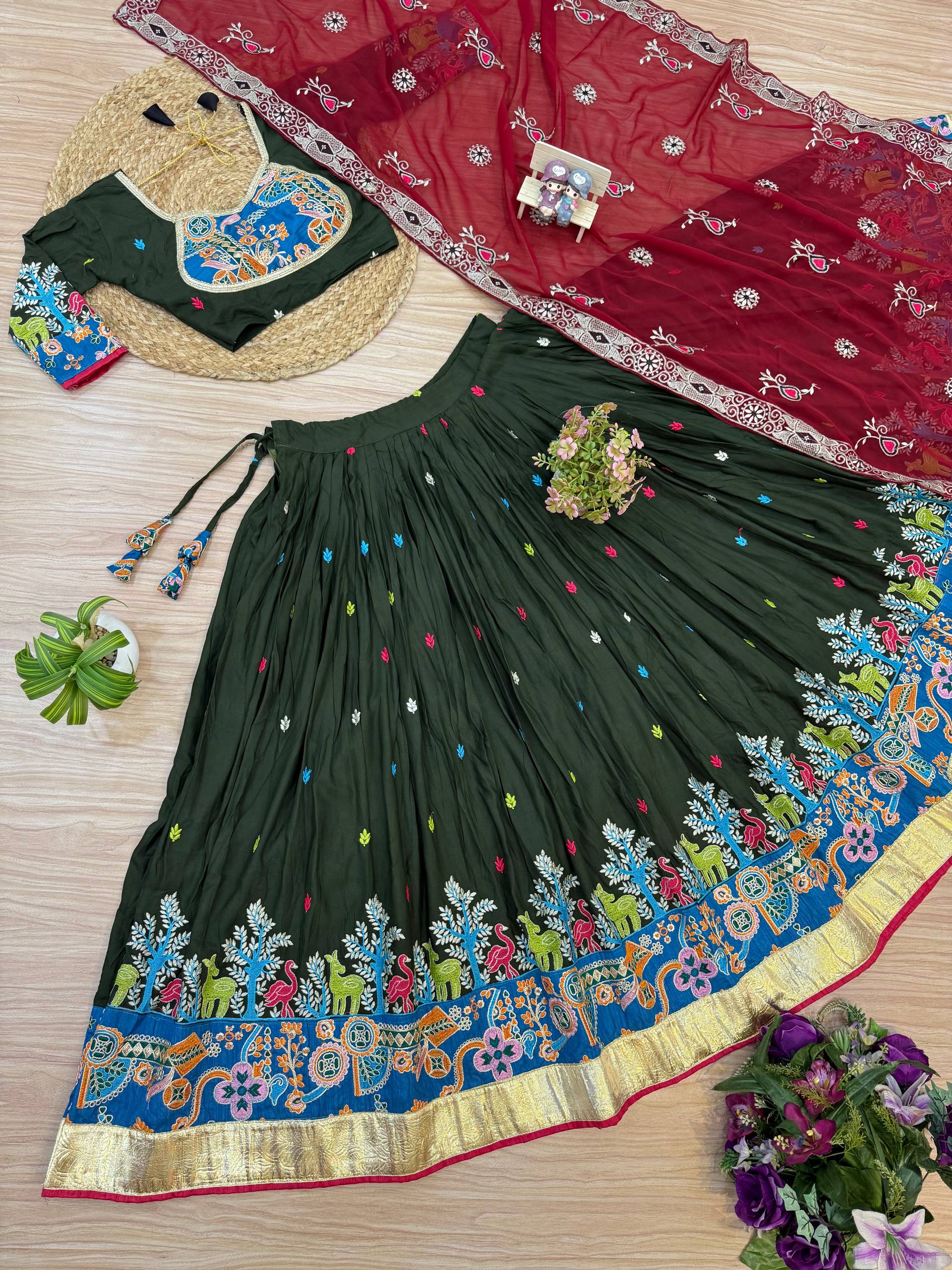 Lovely Black Rayon Embroidery Work Lehenga Choli