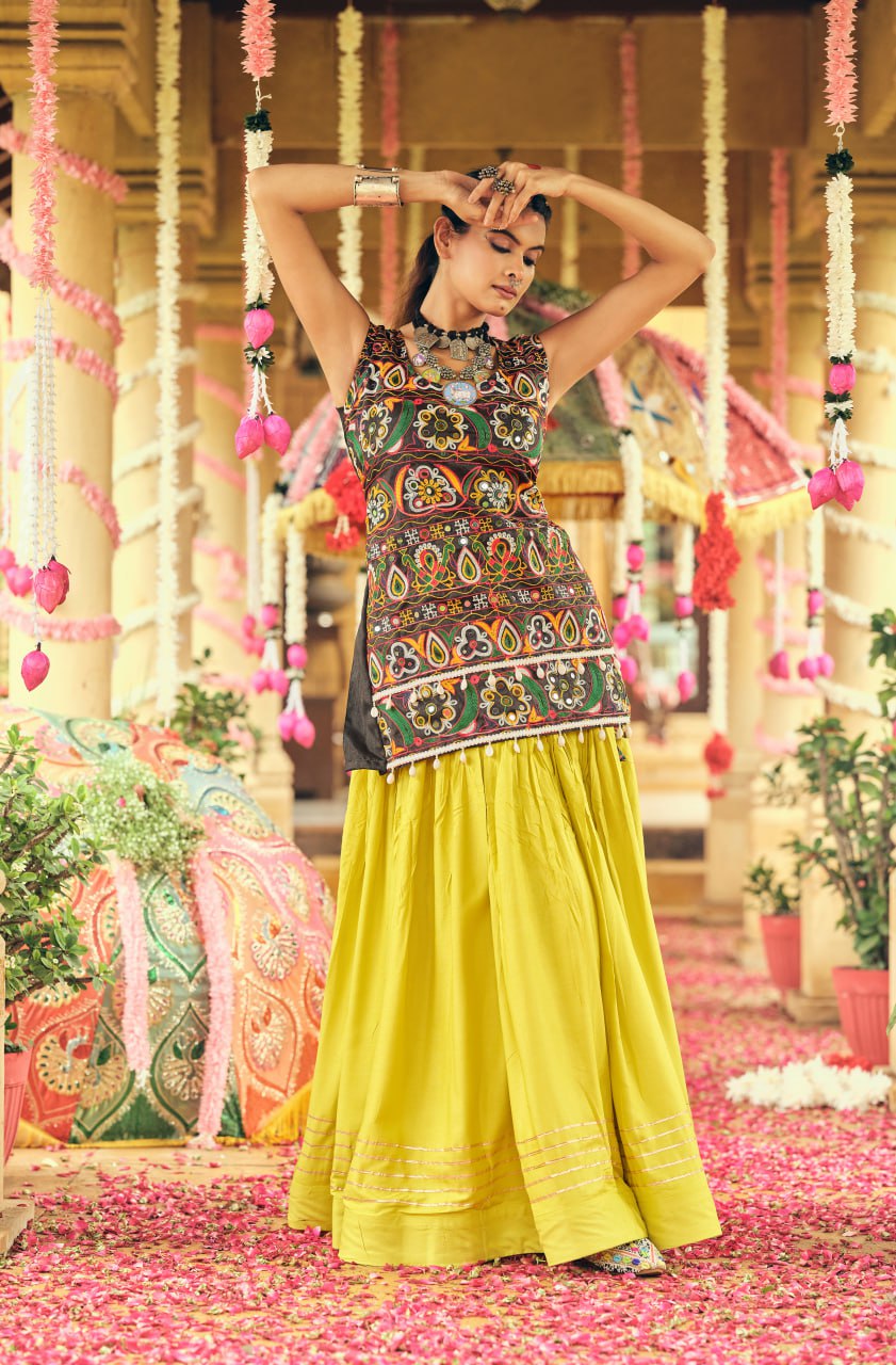 Lovely Black Rayon Ribbon Work Lehenga Choli For Navratri