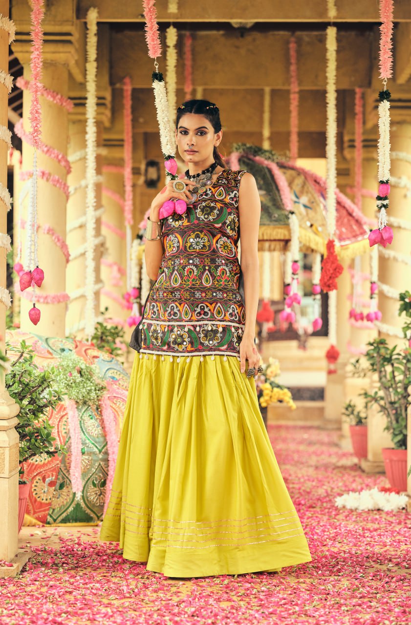 Lovely Black Rayon Ribbon Work Lehenga Choli For Navratri