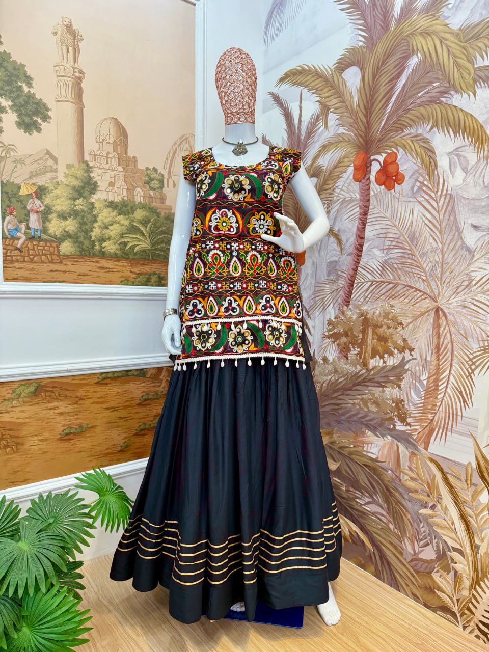 Lovely Black Rayon Ribbon Work Lehenga Choli For Navratri