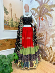 Trendy Red Cotton Print Work Lehenga Choli