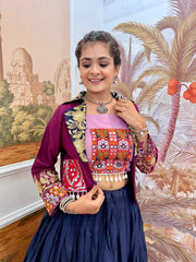 Alluring Navy Blue Rayon Lampi Work Lehenga Choli