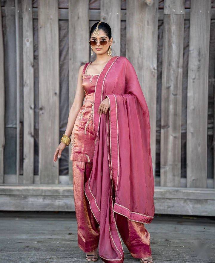 Designer Pink Fendy Silk Sequence Work Farshi Suit