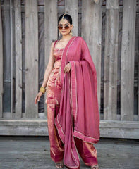 Designer Pink Fendy Silk Sequence Work Farshi Suit
