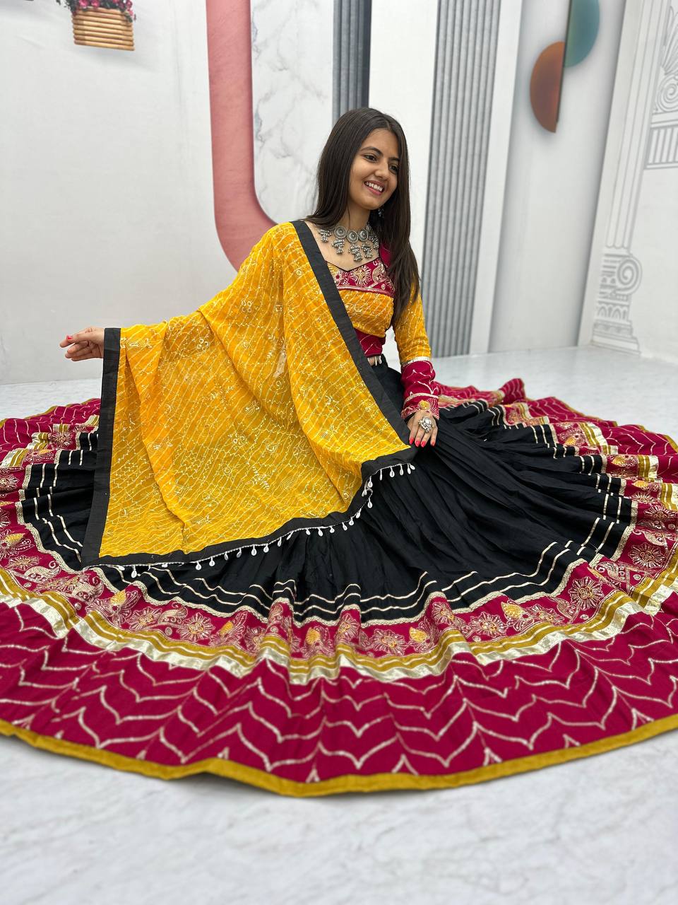 Navratri Collection Trendy Yellow Cotton Embroidery Work Lehenga Choli